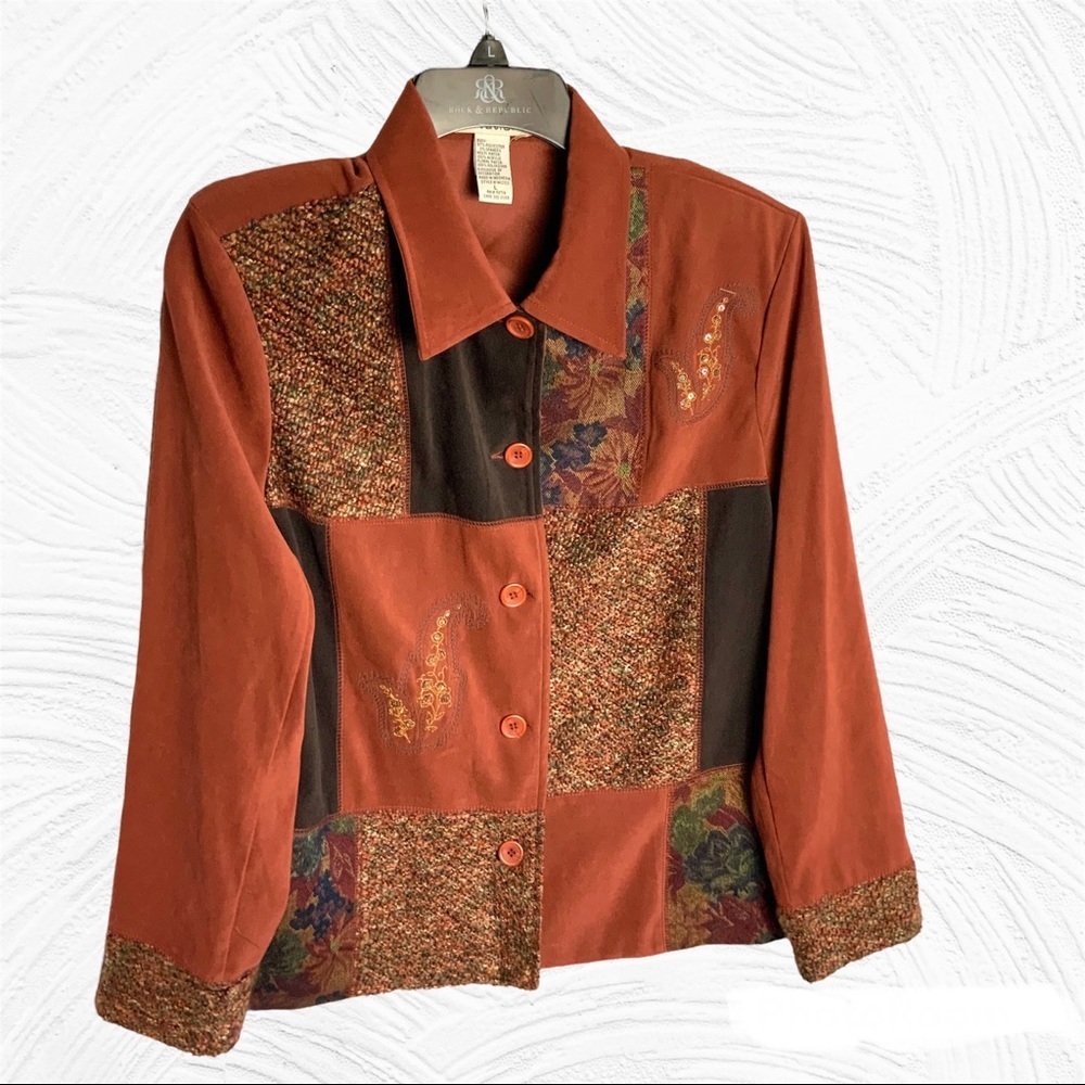 Notations Vintage Rust Patchwork Pant Suit Wm L/X… - image 4